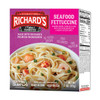 Richard's Richards Seafood Fettuccine 11oz, packaged frozen seafood fettuccine with shrimp, crawfish, and crab in creamy Alfredo sauce