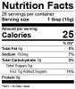 Ragin Cajun Jalapeno Relish 15oz, nutrition facts label showing 28 servings per container, 1 tablespoon serving size, 25 calories per serving, details of fats, sodium, carbs, sugars, and proteins.