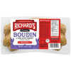 Richards Original Boudin 1lb, image of packaged smoked boudin sausage in clear plastic packaging with red, purple, and white label.