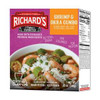 Richards Shrimp & Okra Gumbo 12oz, image of a bowl of shrimp and okra gumbo with vegetables on a plate.