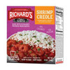 Richards Shrimp Creole 12oz, packaged seafood product with shrimp and seasoned sauce in a purple and orange box.