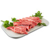Gator World Alligator Filets 1lb, fresh pink alligator fillets on a white plate garnished with green leafy herbs.