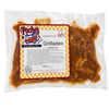 Poche's Pork Grillades 2lb, packaged pork meat in a clear plastic bag with a yellow and white label.