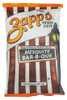 Zapp's Mesquite BBQ Chips 2oz, a bag of potato chips with Louisiana-style Mesquite Barbecue flavor, featuring bold orange, white, and black packaging with fleur-de-lis patterns and a street lamp illustration.