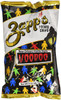 Zapp's Voodoo Chips 2oz, image of a snack bag with colorful cartoon figures, black and white background, and bold yellow and red text.