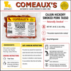 Comeaux's Pork Tasso, packaged smoked pork Tasso in a clear vacuum-sealed bag with red and yellow label.