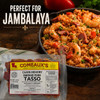 Comeaux's Pork Tasso, 1lb package of smoked Cajun pork tasso in transparent vacuum-sealed packaging.
