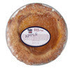 Poche's Sweet Dough Apple Pie, round apple pie with a golden brown crust and caramelized top, packaged in a clear plastic container.