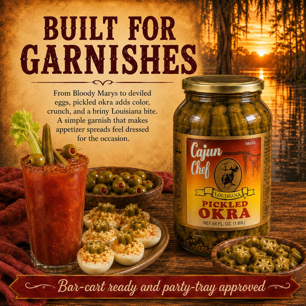 Cajun Chef Pickled Okra 64oz | Bloody Mary Garnish | Creole.net