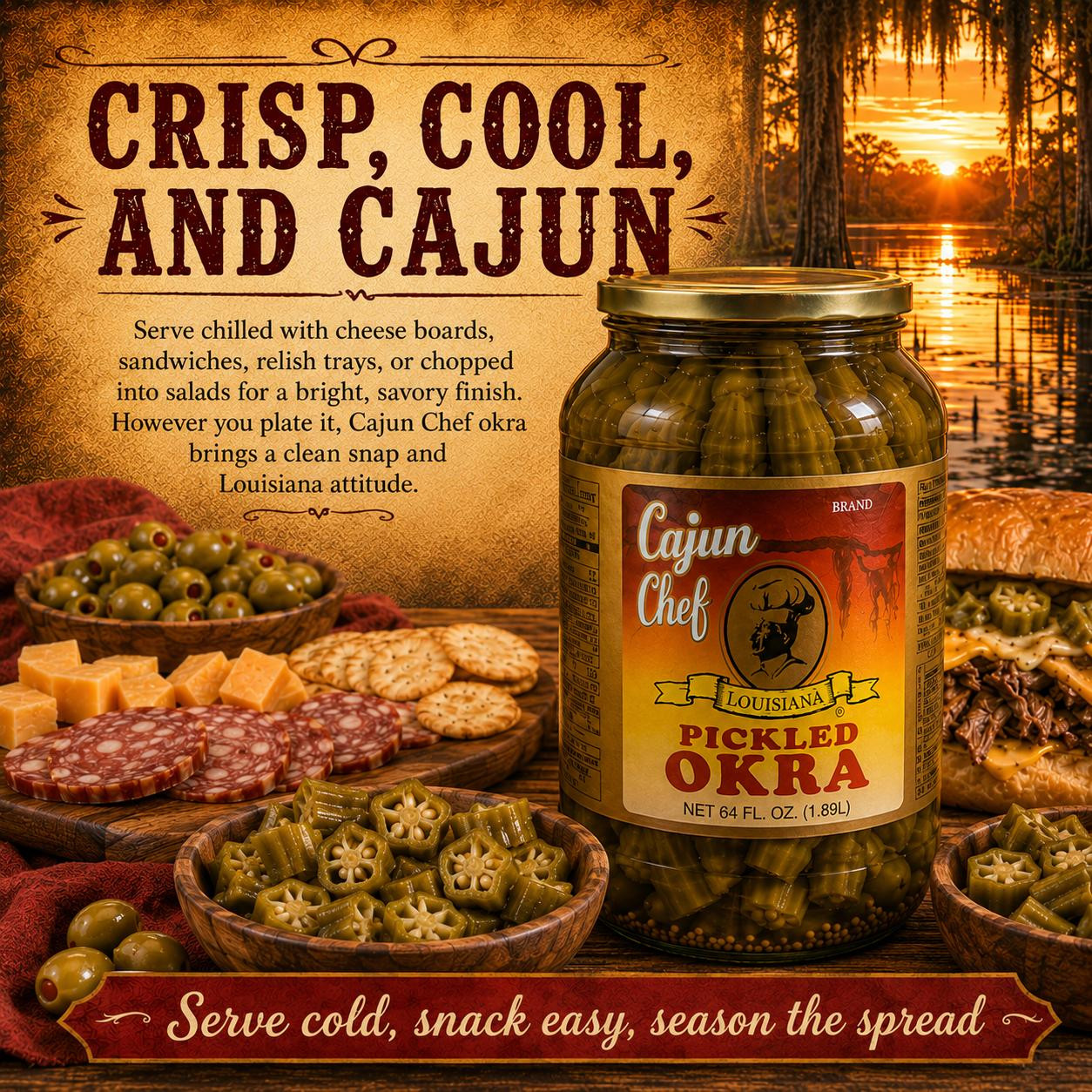 Cajun Chef Pickled Okra 64oz | Bloody Mary Garnish | Creole.net