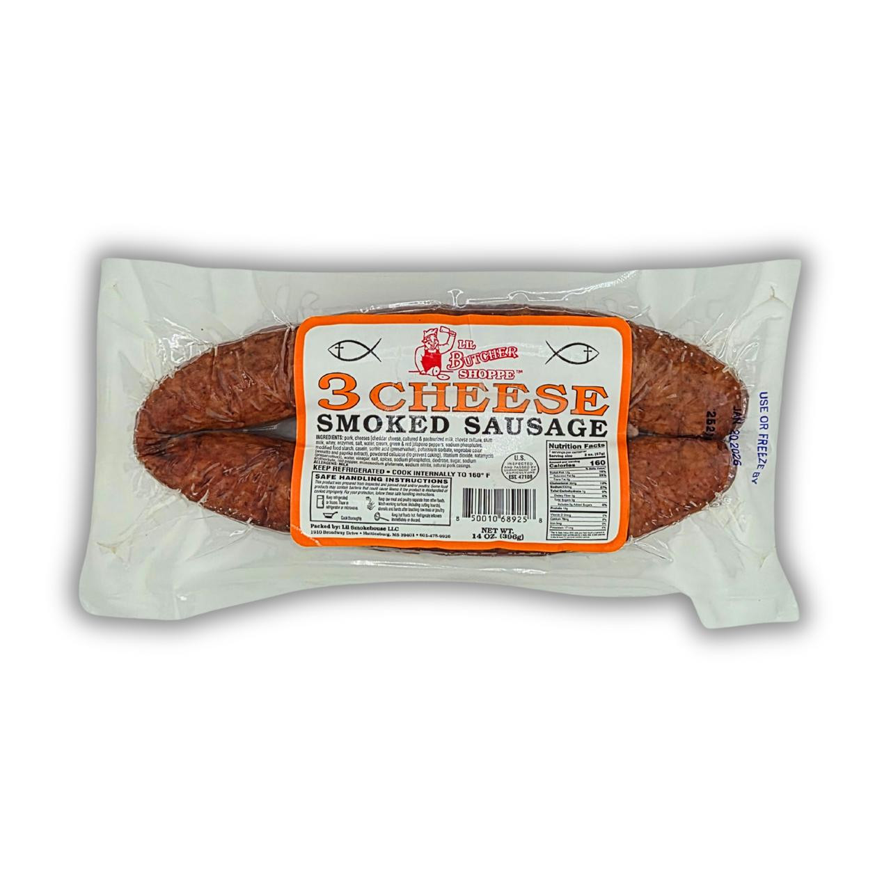 3 Cheese Smoked Sausage 14 oz | Lil Butcher Shoppe Triple Cheese