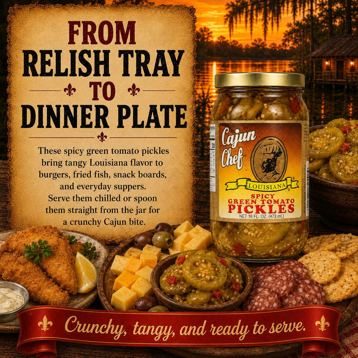 Cajun Chef Spicy Green Tomato Pickles 16oz | Creole.net