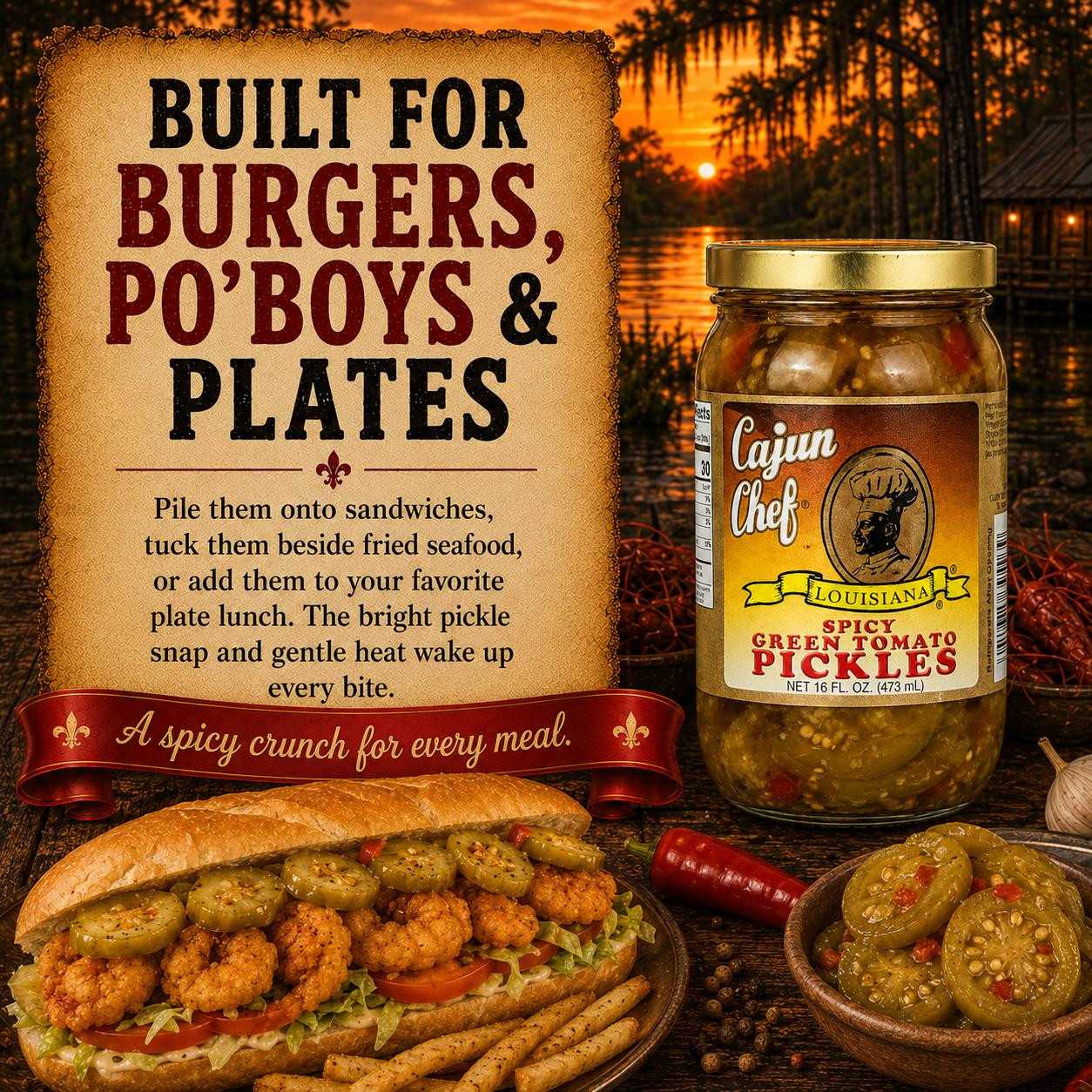 Cajun Chef Spicy Green Tomato Pickles 16oz | Creole.net