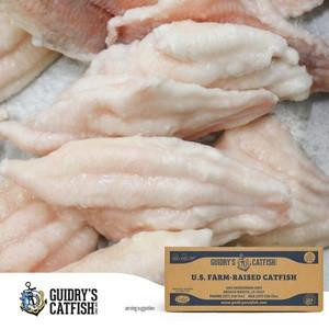 Guidrys Catfish Fillets 3-5oz 15lb, raw farm-raised catfish fillets ready for cooking and meal preparation.