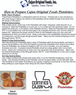Cajun Original Alligator Pistolettes 24 Pack, image of four cooked alligator pistolettes with one cut in half to reveal the filling.