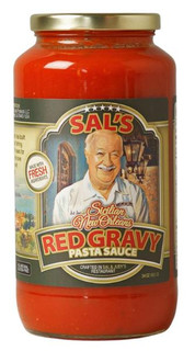 Sal & Judy's Sal's Red Gravy Pasta Sauce 34oz, jar of traditional red pasta sauce with a red label featuring a smiling chef and bold red text.