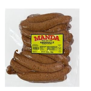 Manda Fine Meats Manda Andouille Links 10lb, packaged raw sausages