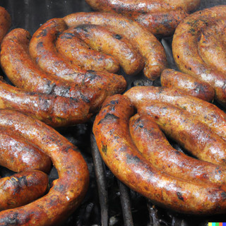 Creole Foods of Louisiana Ultimate Boudin Sampler Kit, close-up of grilled Louisiana boudin sausages with a crispy outer skin and a glossy appearance.