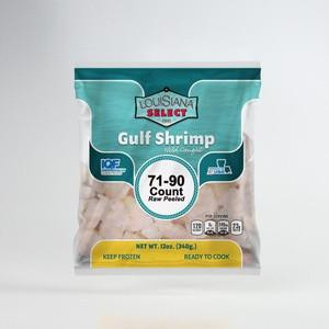 Louisiana Select 12oz BAG 71-90 PUD Shrimp, packaging showing the product label and shrimp inside the bag.