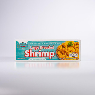 Louisiana Select Breaded Shrimp, 2lb frozen seafood product with crispy breaded shrimp on the packaging label.
