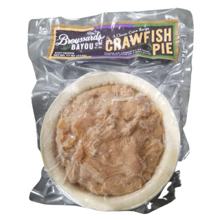 Broussard's Bayou Broussards Bayou Company Crawfish Pie 11oz, frozen crawfish pie in clear packaging with product label.