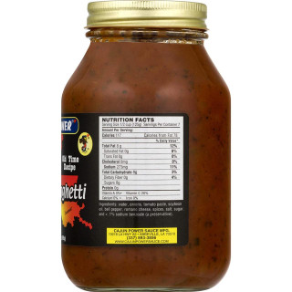 Cajun Power Cajun Spaghetti 32 oz, jar of seasoned Cajun spaghetti sauce with a black label and gold lid.