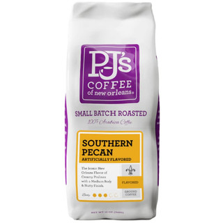 PJ's Coffee Southern Pecan 12oz Ground Coffee, a bag of flavored ground coffee with Southern Pecan flavor from PJ's Coffee of New Orleans.