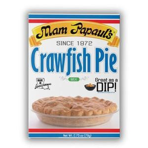 Mam Papaul's Crawfish Pie Mix, packaging showing a prepared crawfish pie and stating it's great as a dip.