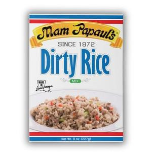 Mam Papaul's Dirty Rice Mix 8.0oz, a package of seasoned rice mix with an image of cooked dirty rice in a bowl.