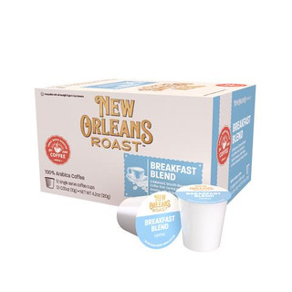 New Orleans Roast Breakfast Blend Single Serve 12ct, box with individual coffee cups showing the breakfast blend label.
