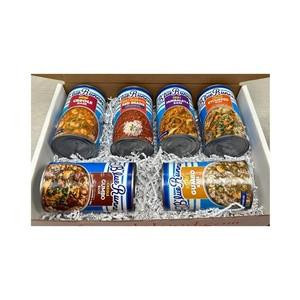 Blue Runner Gumbo Box, assortment of canned gumbo varieties in a gift box with packing filler.