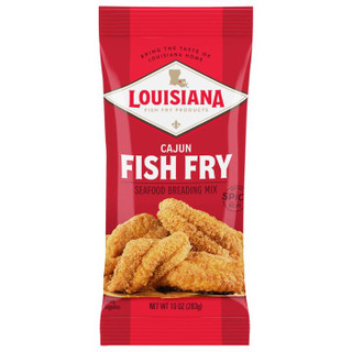 Louisiana Fish Fry Cajun Fry 10oz, crispy seasoned seafood breading mix for frying.