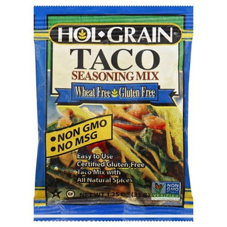 Conrad Rice Mill Hol Grain Taco Seasoning Mix 1.25 oz, colorful packet with text and image of seasoned tacos.