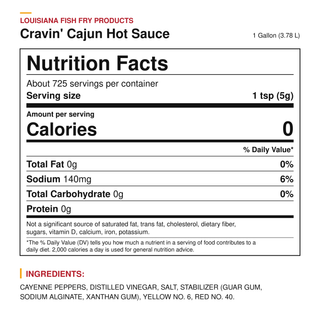 Louisiana Fish Fry Cravin Cajun Hot Sauce 128oz