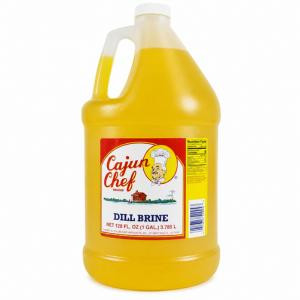 Cajun Chef Pickle Juice - 1 Gallon, yellow plastic gallon container with a handle and label featuring a cartoon chef and product details