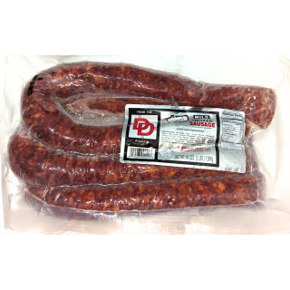 Double D Mild Hickory Smoked Sausage 3lb, raw sausage links in vacuum-sealed plastic packaging.