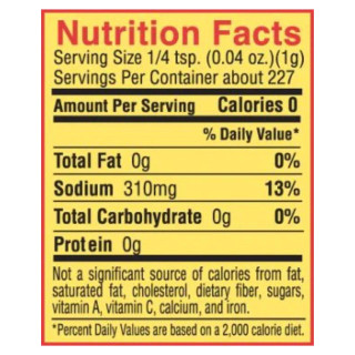 Slap Ya Mama Original Blend Cajun Seasoning 16oz, nutrition facts label showing ingredients and dietary information.