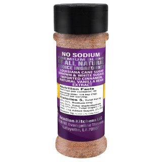 Cajun's Choice Breakfast Blend Seasoning 3.5 oz, spice jar with purple label showing ingredients and nutrition facts.
