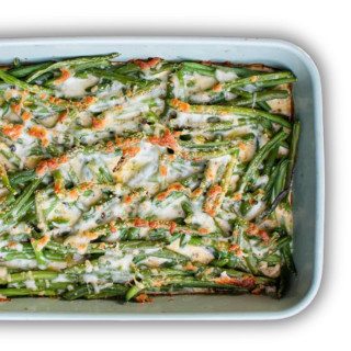 Carnival Green Bean Casserole 4lb, baked green bean casserole with melted cheese and crispy topping