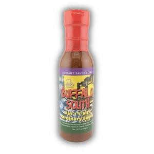 Buffalo South Gourmet Sauce 12 oz, bottle of spicy buffalo sauce with colorful label featuring buffalo imagery and product description.