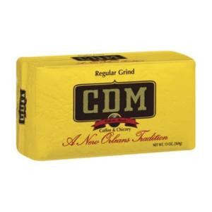CDM Coffee & Chicory Bag RG 13 oz, yellow retail packaging with bold black and red text and logo.
