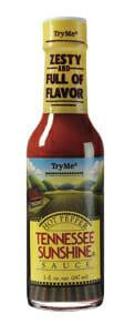 Try Me Tennessee Sunshine 5 oz, bottle of flavored hot sauce with a yellow cap and label featuring a scenic Tennessee landscape.
