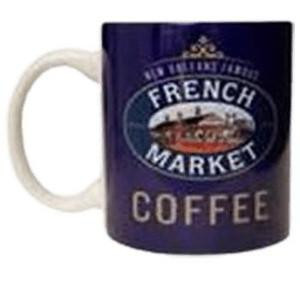 French Market Coffee Blue Ceramic Mug, a ceramic mug featuring the French Market Coffee logo and design.