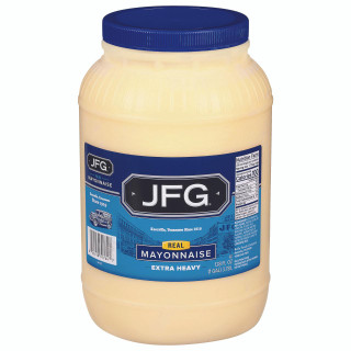 JFG Heavy Duty Mayonnaise 1 gal, large jar of extra heavy mayonnaise in a resealable container.