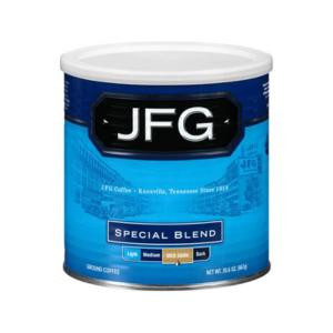 JFG Special Blend 30 oz Can, image of a blue can of ground coffee with JFG branding and label indicating medium bold flavor.