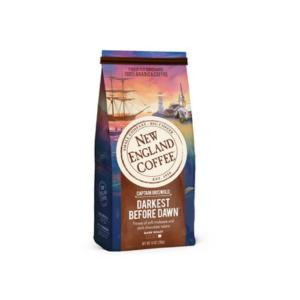 New England Coffee Captain Griswold Darkest Before Dawn Ground 10 oz., packaging showing a vintage maritime scene with a ship and lighthouse.