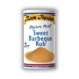 Mam PaPaul Algiers Point Sweet Barbecue Rub 5.5oz, container showing a label with the product name and an image of seasoned barbecue rub powder.