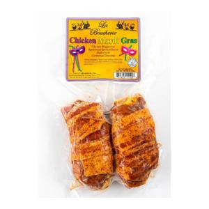 La Boucherie Bacon Wrapped Mardi Gras Chicken, packaged raw chicken wrapped in bacon with seasoning, 1 lb.