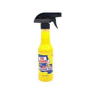 Pig Stand Cajun BBQ Basting Sauce 10oz, yellow spray bottle with black trigger and label showing product name and branding.