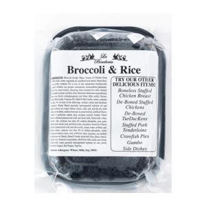 La Boucherie Broccoli & Rice 2lbs, packaged frozen vegetable mix of broccoli and rice in clear plastic bag